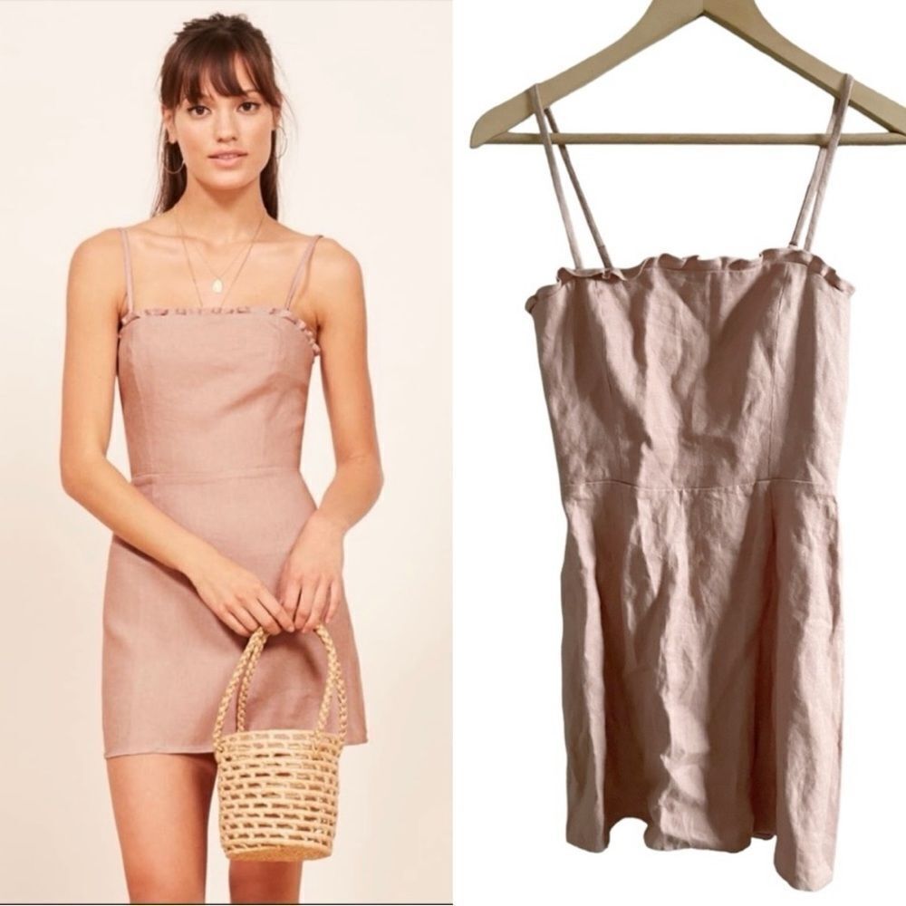 Reformation Ava Ruffle Linen Mini Dress